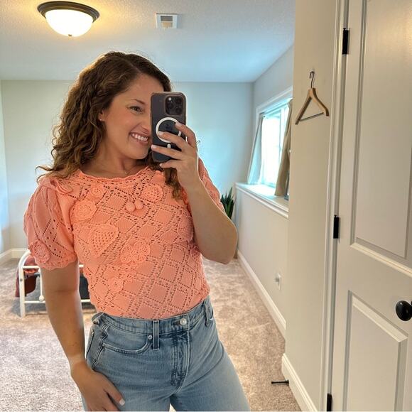 NWT LoveShackFancy Pink Cotton Eyelet Crochet Strawberry Bodysuit Small - Picture 4 of 16